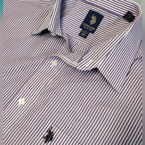 US Polo Assn Mens Striped Purple Shirt Button Up Size XL (17/17.5 - Picture 3 of 6